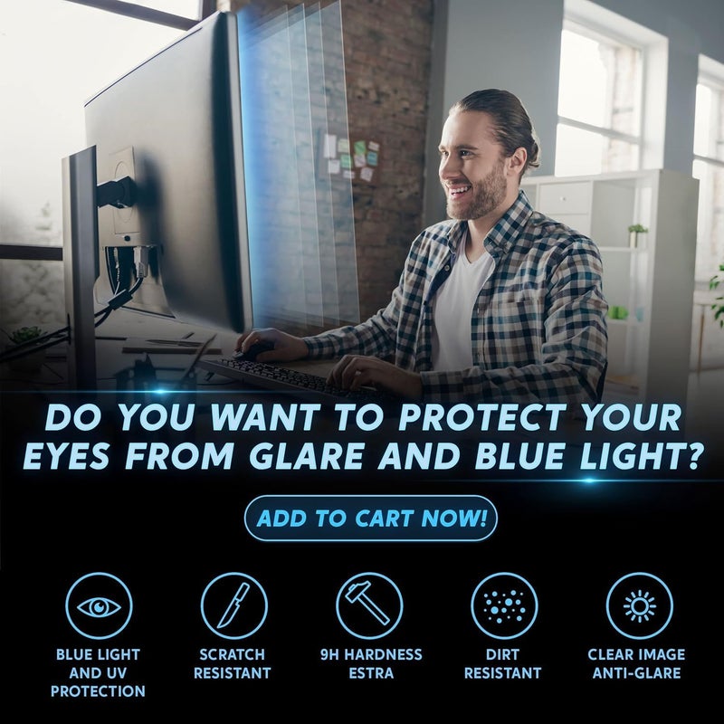 Brevynx [2 Pack 27 inch Removable Anti-Glare Blue Light Screen Protector for 16:9 Computer Monitor Display– Anti-Glare, Anti-Scratch, PC Anti-UV Eye Protection Filter Film - Image 3